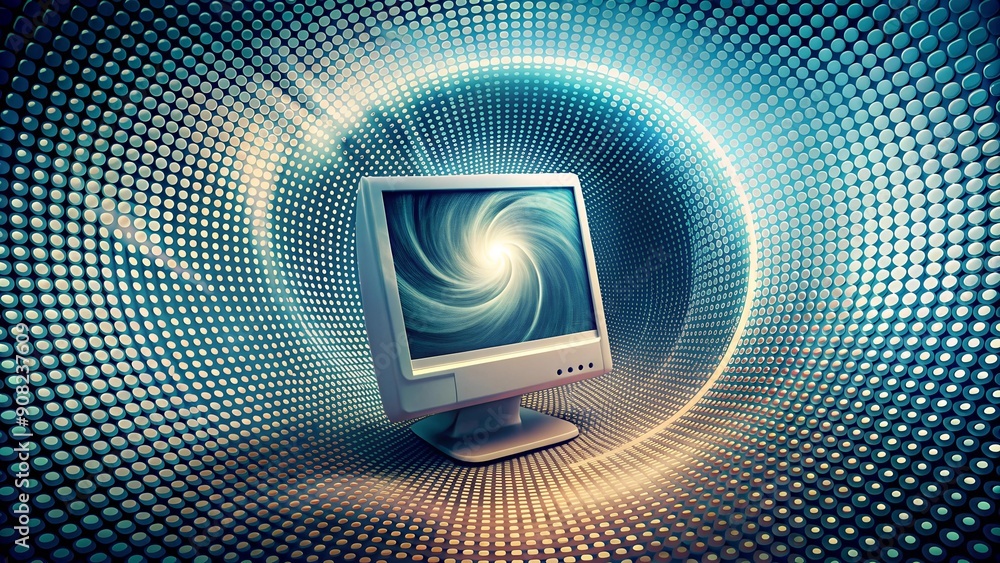 Aufkleber data vortex: a halftone computer swirling in a digital whirlpool ai generated