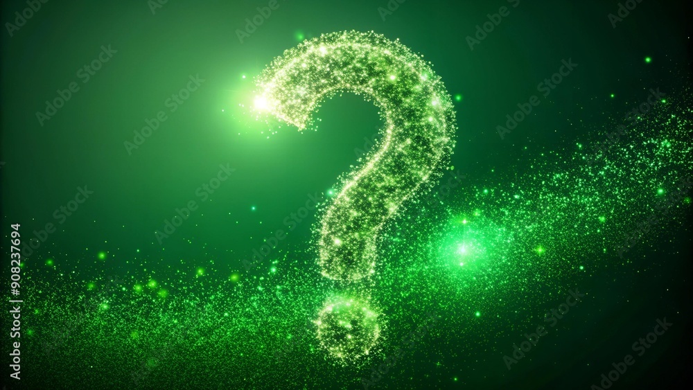 Aufkleber shimmering question mark particle bounce: luminous green screen effect generative ai