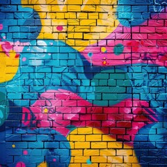 Colorful Graffiti Mural on Brick Wall in Urban Neighborhood