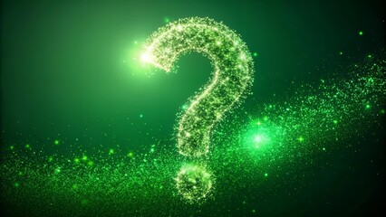 Naklejka premium Shimmering Question Mark Particle Bounce: Luminous Green Screen Effect Generative AI