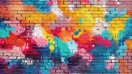 Colorful Graffiti Art on Urban Brick Wall in Artistic Display
