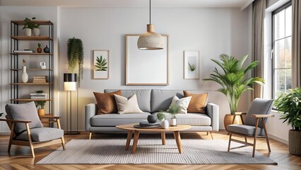 Eclectic Scandinavian Living Room with Mixed Media Poster Mockup  generative AI