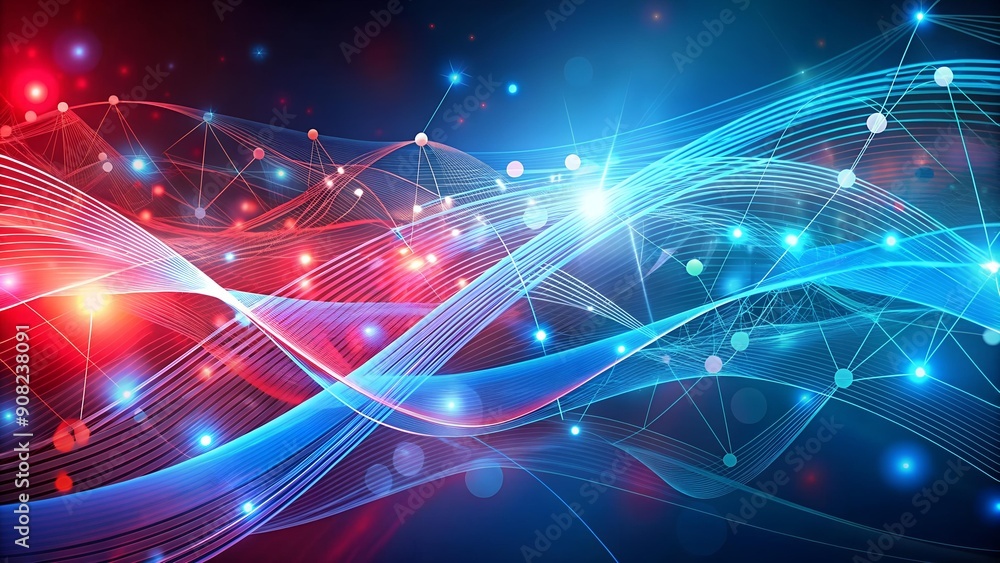 Poster abstract symphony in crimson and azure: a play of lines and shapes generative ai