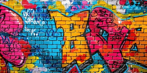 Naklejka premium Vibrant Graffiti Artwork on Urban Brick Wall in Daylight