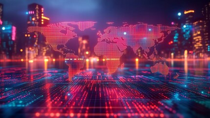 Obraz premium Futuristic global logistics solution featuring a detailed world map