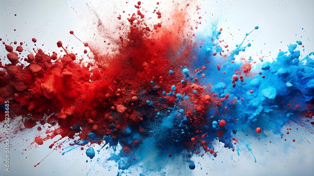 Poster red and blue splatter: a generative expression of chaos ai generated