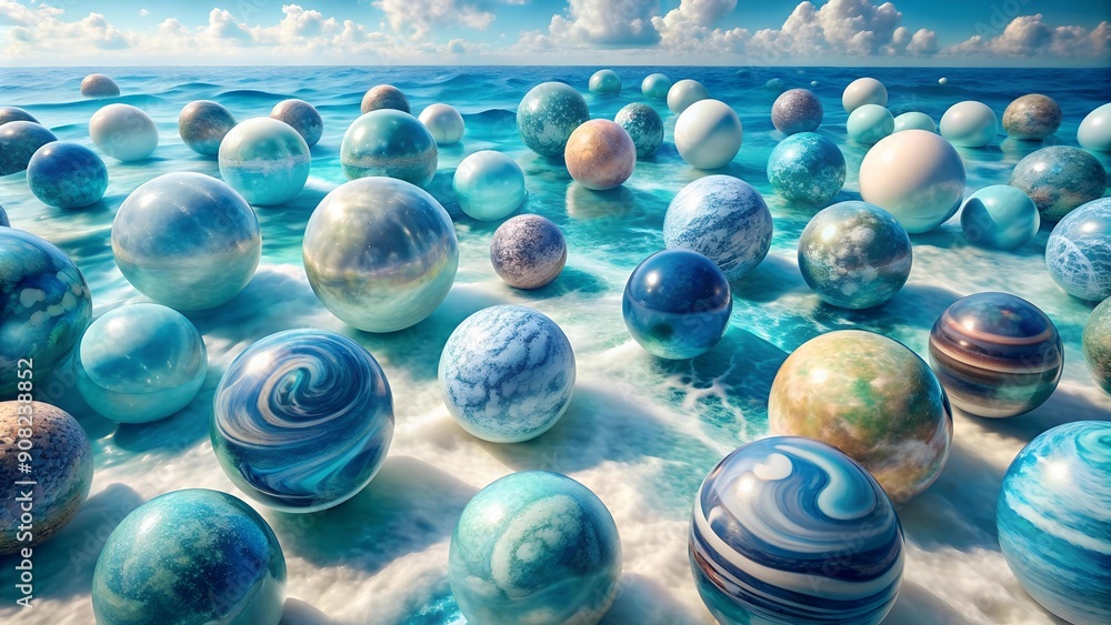 Poster ocean inspired sphere harmony: a serene and tranquil pattern generative ai