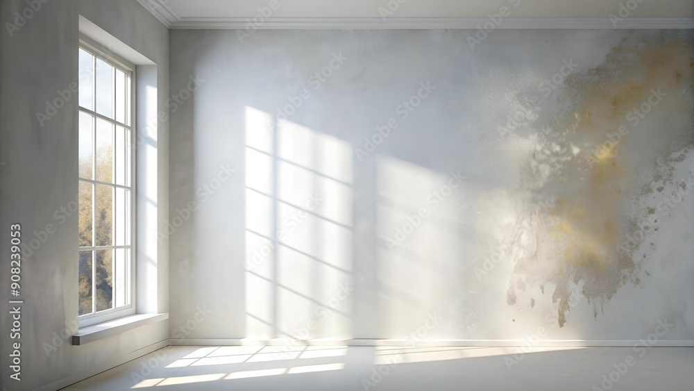 Aufkleber abstract white wall with a soft shadow of a window and a splash of metallic paint ai generated