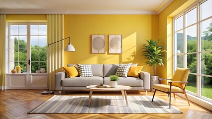 Fototapeta premium Bright Scandinavian Living Room with Abstract Pattern Poster Mockup AI generated