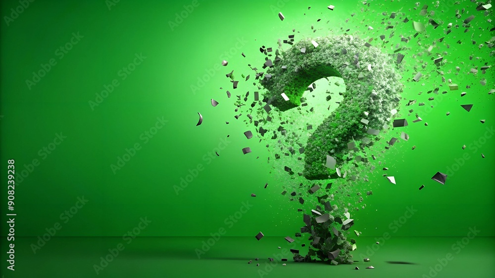 Aufkleber shattered question mark particle bounce: explosive green screen effect ai generated