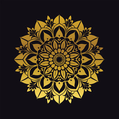 Golden floral mandala art and coloring page design