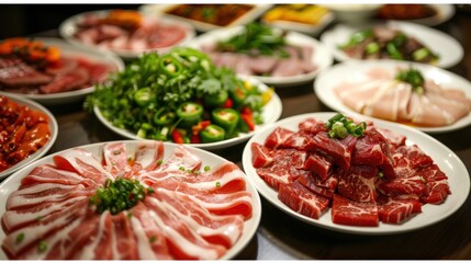 Abundant Platter of Fresh Ingredients at Chinese Restaurant Dinner Table