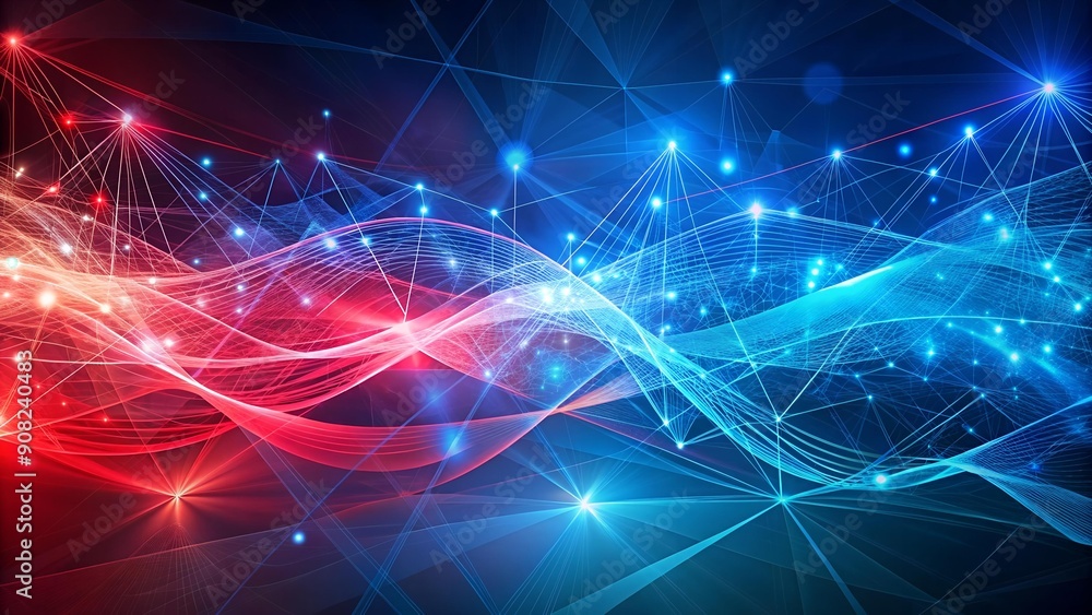 Poster abstract symphony in crimson and azure: a play of lines and shapes ai generated