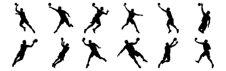 Handball silhouettes set, pack of vector silhouette design, isolated background