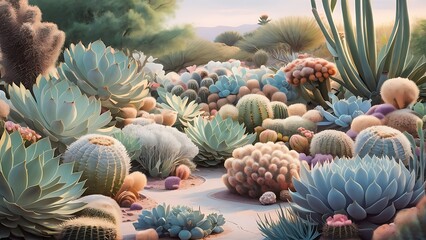 a picture of a cactus with a mountain in the background.