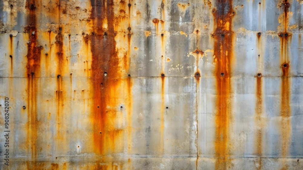 Poster concrete wall with rust stains texture: industrial and textural generative ai