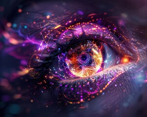 Psychic senses illustrated with glowing symbols and ethereal light, Mystical, Bright colors, Digital painting