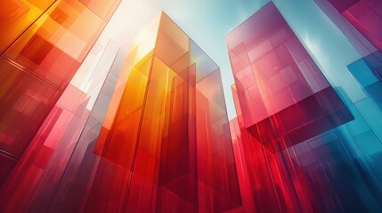 Fototapeta premium Ultra-sharp geometric design with overlapping translucent shapes and a smooth gradient, showcasing the intricate detail and elegant blending of colors for a sophisticated visual appearance