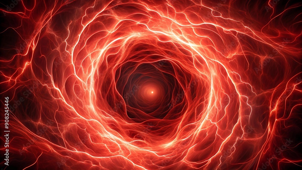 Poster abstract red lightning swirls in a dark void generative ai