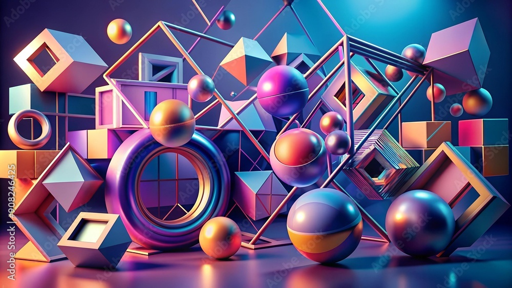 Poster ephemeral geometries: a transient landscape of shifting forms ai generated