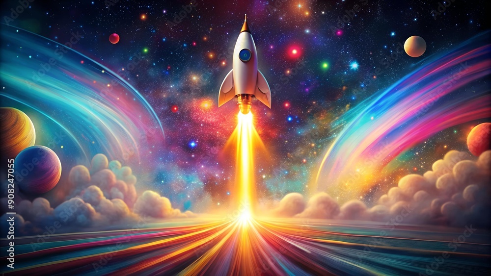 Poster celestial ascent: a rocket's journey through the cosmic tapestry generative ai