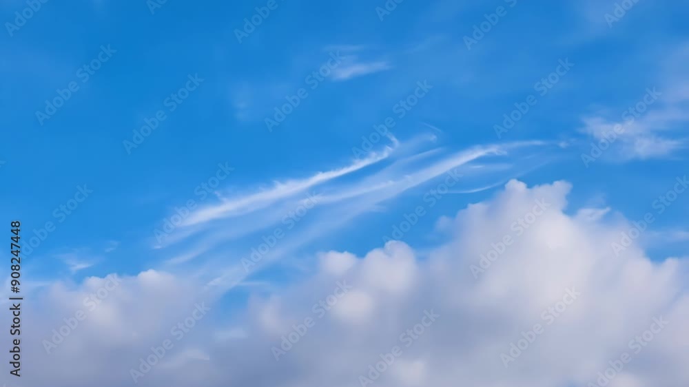 Poster soft feathery clouds drift effortlessly across the bold blue expanse creating a sense of calm and tr