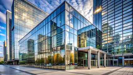 Fototapeta premium A Modern Reflection: A Cityscape Reflected in Glass and Steel Generative AI