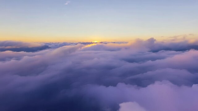 Floating on a bed of cottonlike cumulus the surreal colors and patterns of the sky unfold in a heavenly flight.