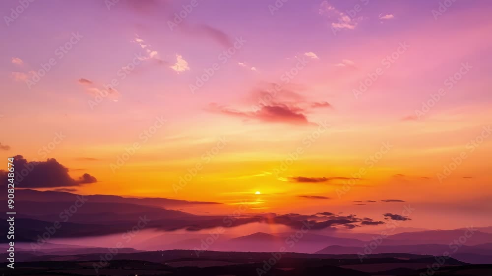 Poster As the sun dips below the horizon the clouds are illuminated in a brilliant golden light creating a breathtaking display.