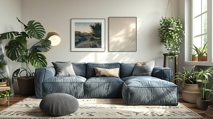 Cozy Living Room with Greenery and a Comfy Sofa 3