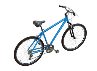 Blue bicycle, top back view. Black leather saddle and handles. Png clipart isolated on transparent background