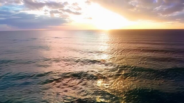 The peaceful beauty of the ocean is amplified by the bright colors of the sunrise painting the sky above.