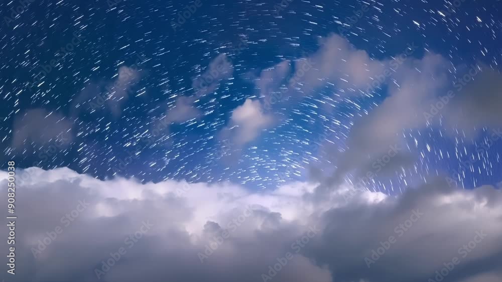 Poster a tranquil and peaceful scene with the starry night sky sparkling above a thick layer of clouds crea