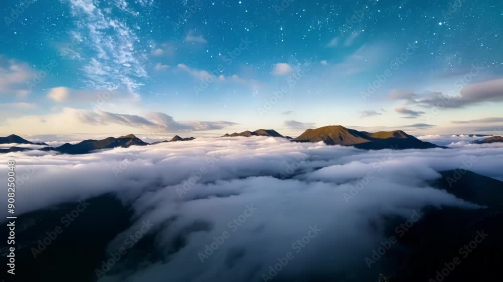 Poster the perfect blend of natures elements with a starstudded sky peeking through a layer of fluffy white