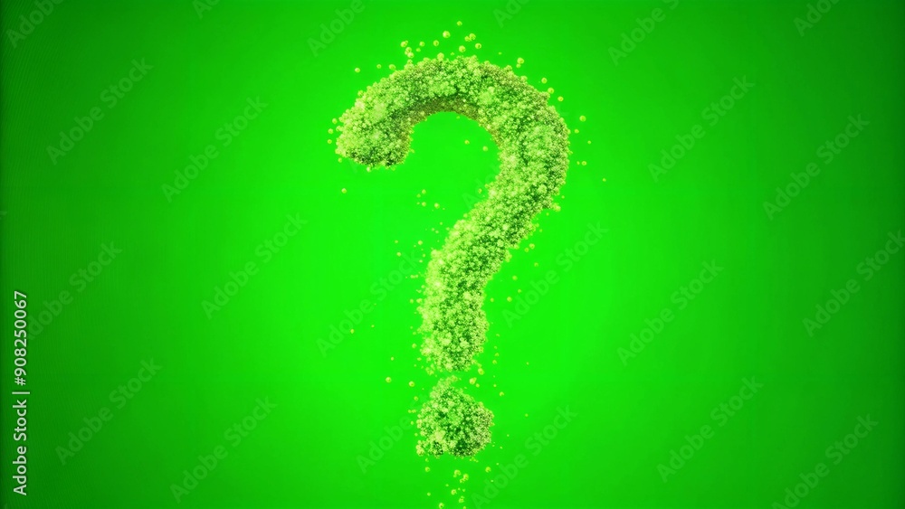 Poster whimsical question mark particle bounce: playful green screen effect ai generated