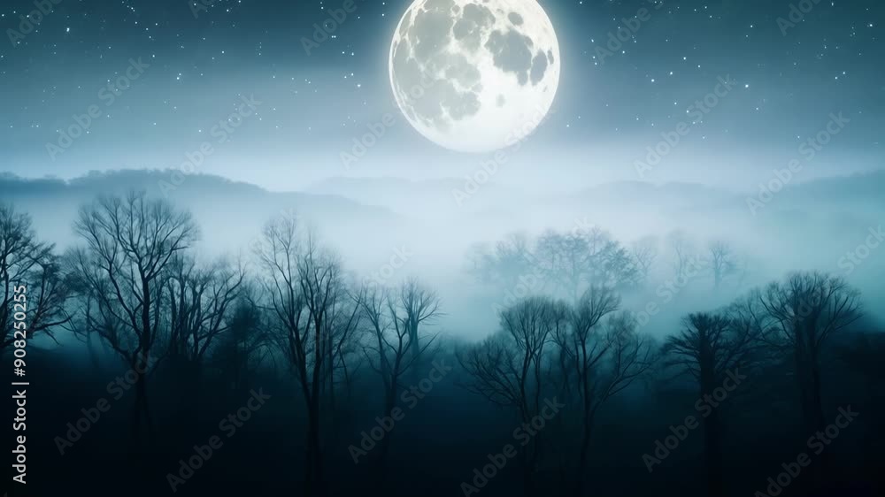 Poster hovering over a vast expanse of fogcovered trees their branches reaching up like ghostly fingers tow