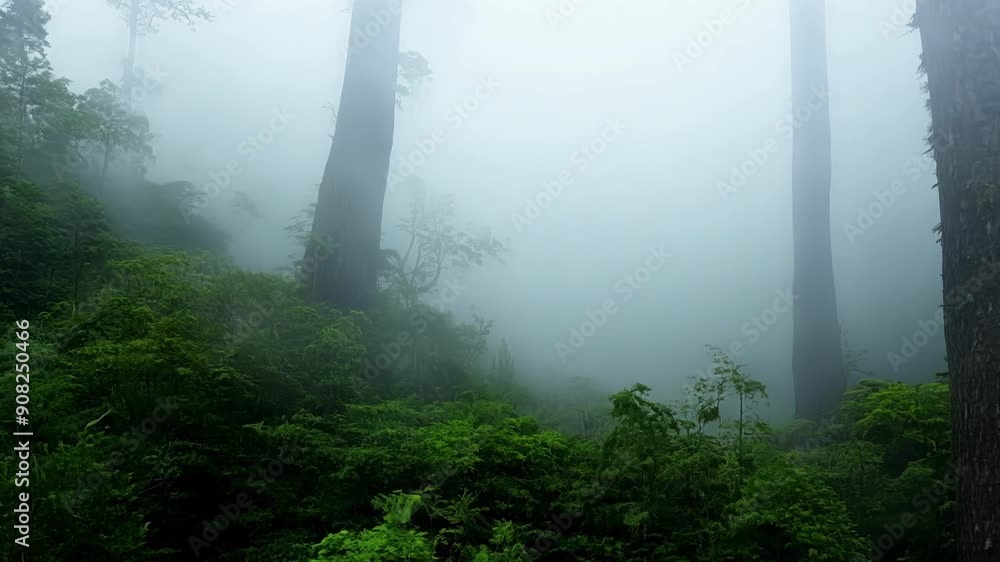 Poster as the fog rolls in the rainforest becomes shrouded in a hazy mist adding an element of mystery to t