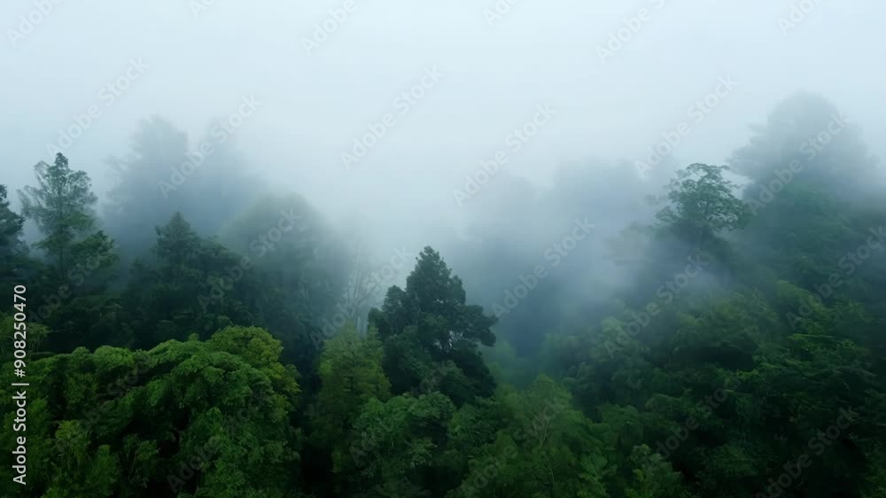 Poster a sense of tranquility washes over the rainforest as the fog gently envelops the treetops creating a
