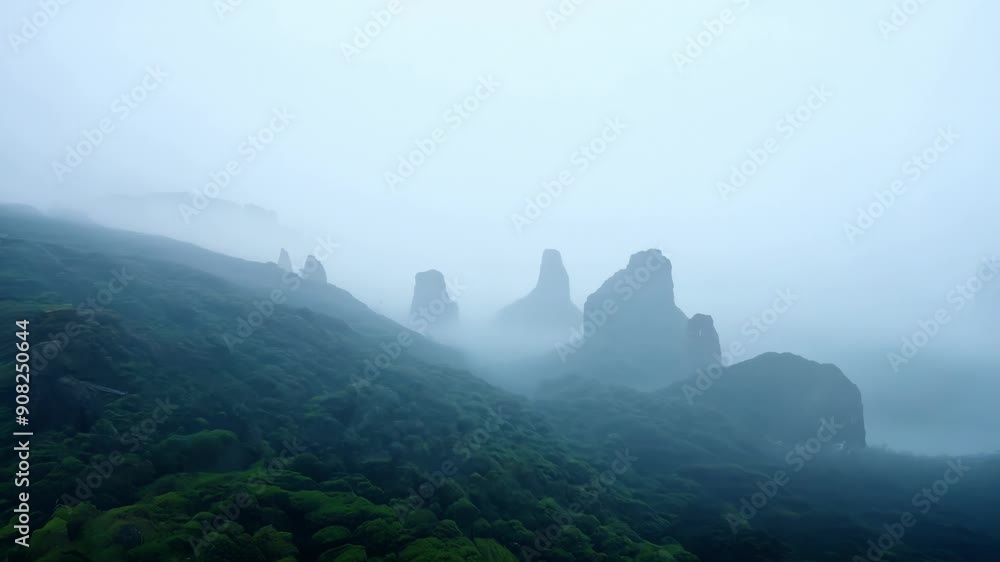 Poster the ocean is shrouded in a white veil of fog reducing visibility and creating a sense of isolation.