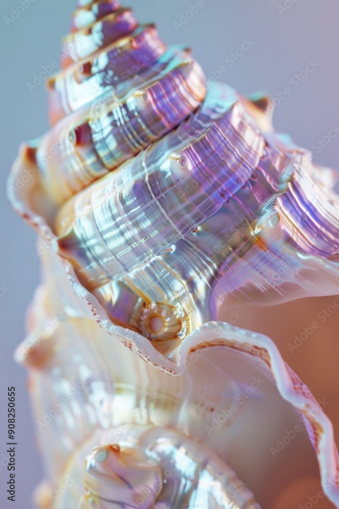 Poster a single shell photographed closely on a flat surface, ideal for use in still life or nature-themed 