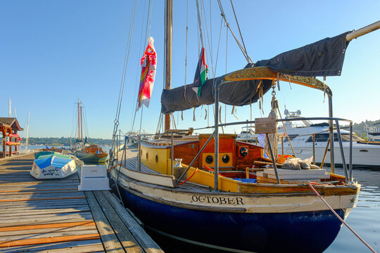 Sailboat October Docked at the Historic Ships Wharf in Lake Unio