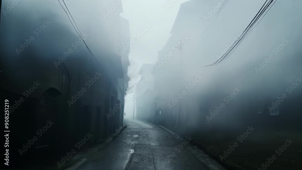Poster as if from another realm a dense fog swirls around the corners of the desolate alley creating an uns