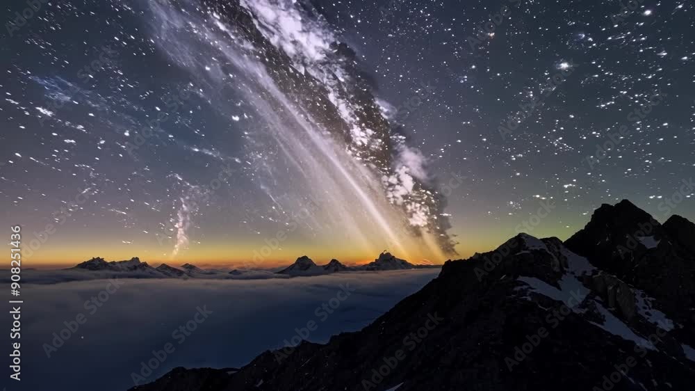 Poster a view from a mountaintop where the thin atmosphere is visibly thinner and provides a clear view of 