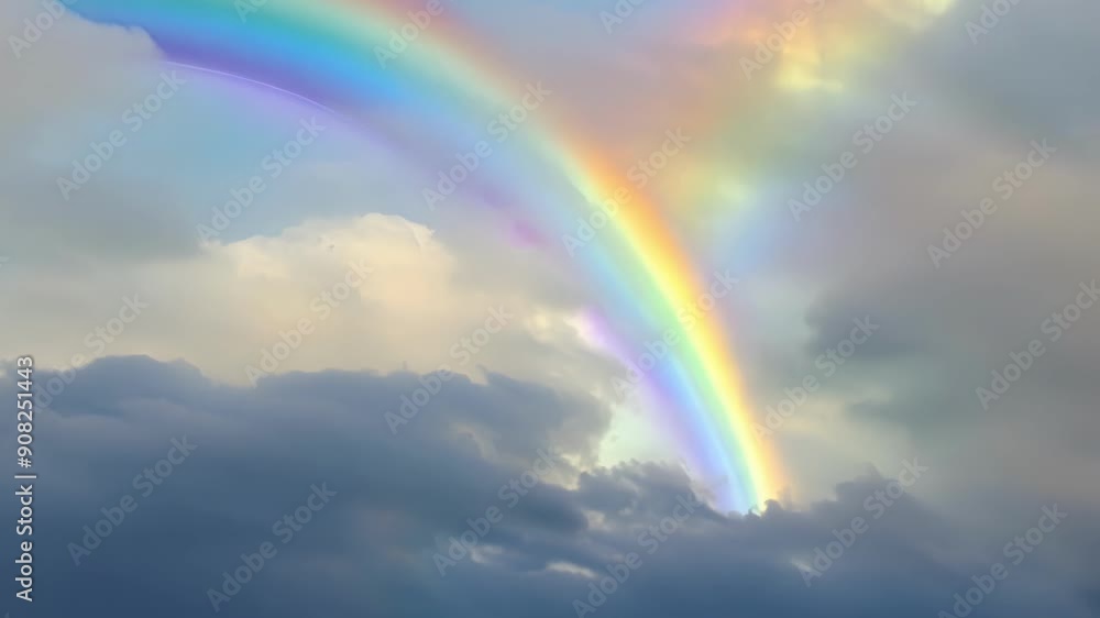 Poster a rainbow appears in the midst of a cloud bank adding a pop of color to an otherwise monochromatic s