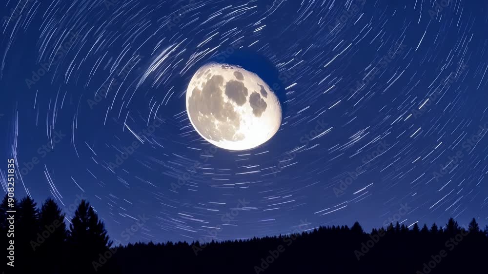 Poster a timelapse sequence of the moon climbing higher and higher in the sky as stars le in the background
