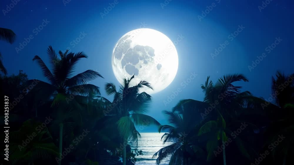 Poster a timelapse of the moon rising over a tropical beach its reflection shimmering on the ocean surface 