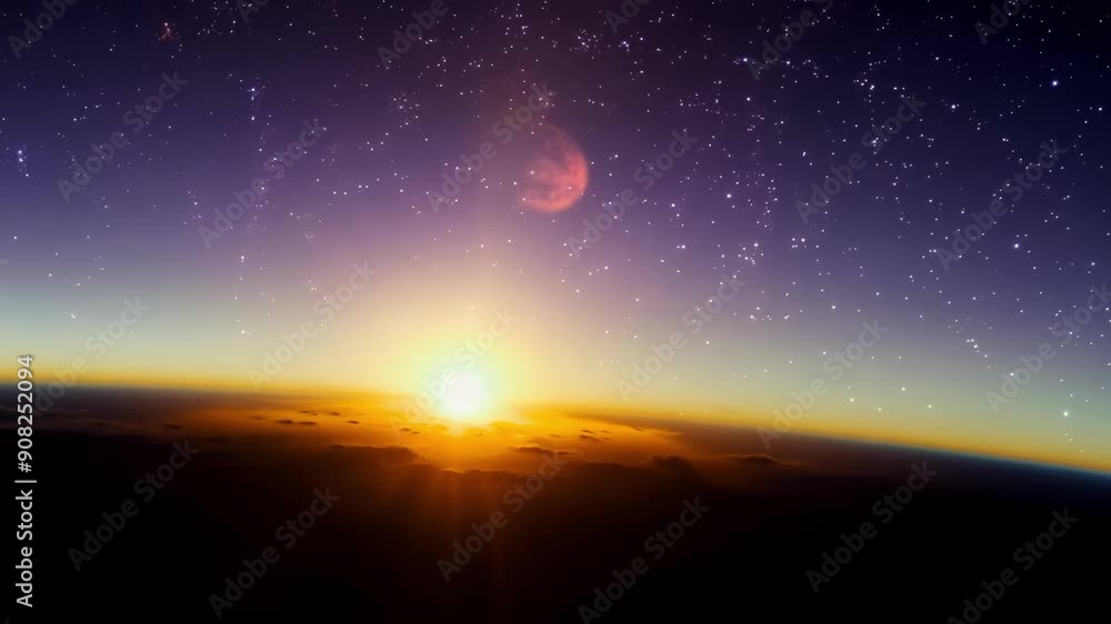 Poster as the earth rotates the sun sinks lower into the horizon creating a mesmerizing blend of colors aga