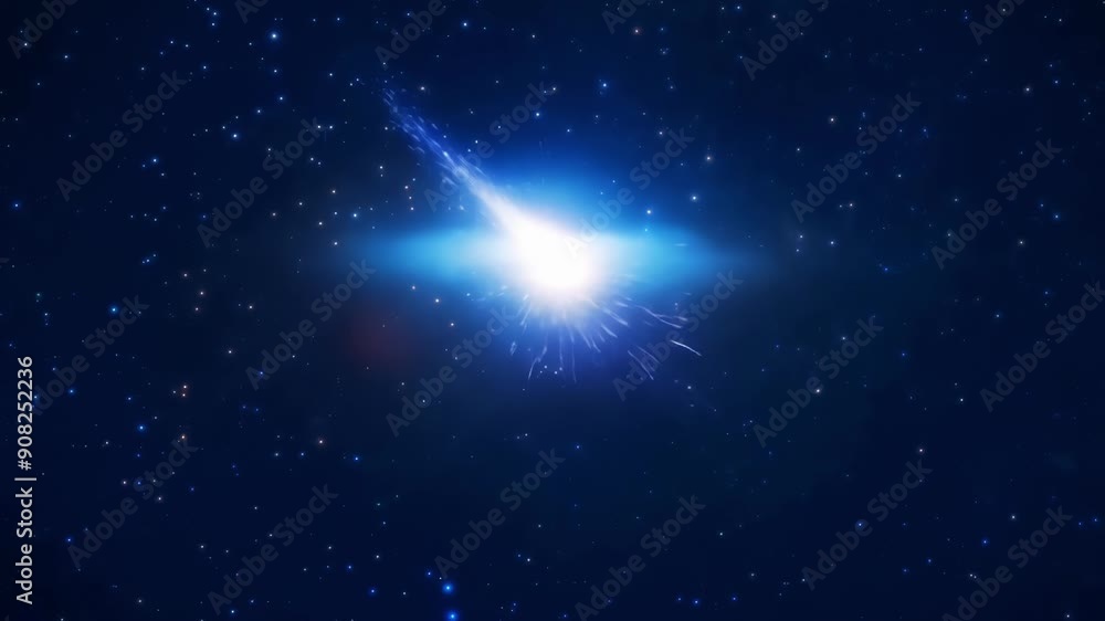 Poster tracking the path of a dazzling meteor leaving a trail of radiant light that s through the darkness 