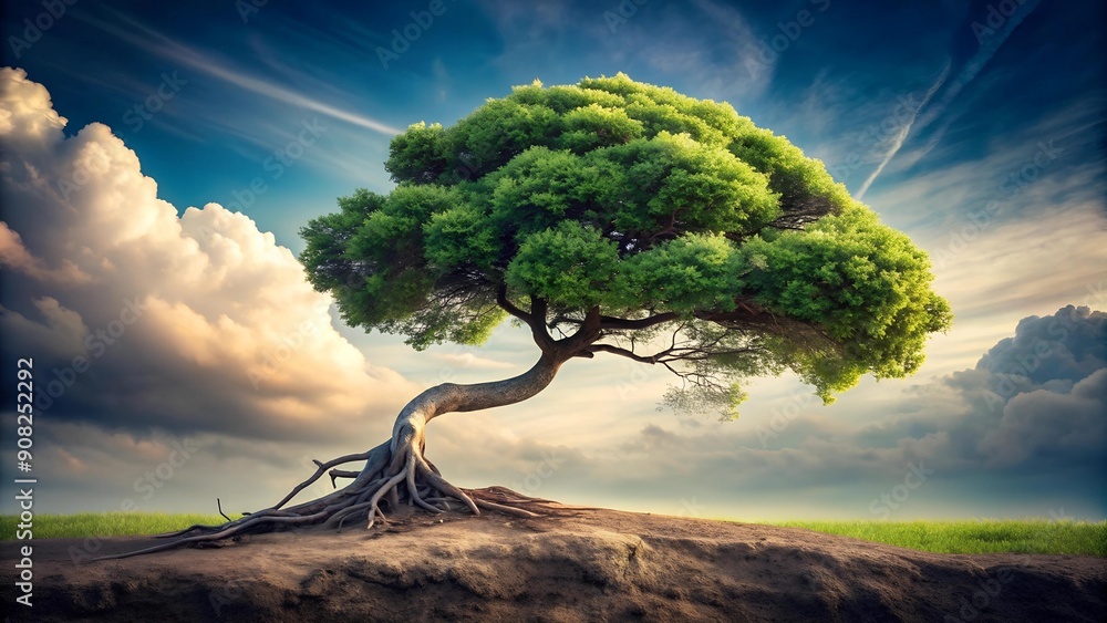 Poster the weight of the world: a single tree bending under the burden generative ai