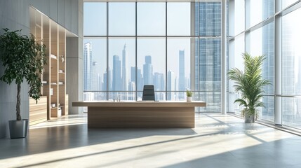 Fototapeta premium Modern Office with City Skyline View